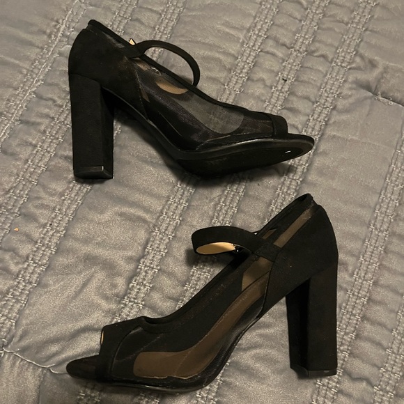 Black chunky heel with peep toe - Picture 5 of 6